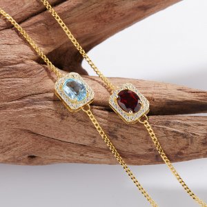 925 Sterling Silver Natural Gemstone Cube Bead Bracelet